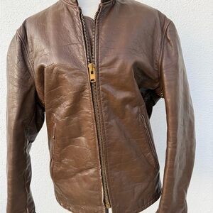 Vtg 50s Brown Leather Café Racer Jacket Cowhide/Horsehide Size 40